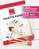 COLOUR BLOCK Acrylic Paint Bundle Art Set - 12pc Acrylic Paint Tubes I 12pc Brown Nylon Paint Brushes I 4pc Acrylic Painting Board I 40 White Sheets of 37lbs 9” x 12” Bleed-Proof Palette Paper Pad