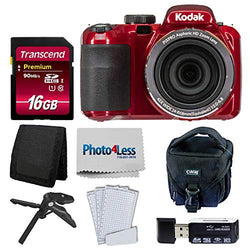 Kodak PIXPRO AZ421 Digital Camera (Red) + Camera Case + Transcend 16GB SDHC Class10 UHS-I Card 400X Memory Card + USB Card Reader + Table Tripod + Accessories…