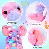 Hopearl Colorful LED Musical Stuffed Elephant Light up Singing Plush Elephish Adjustable Volume Lullaby Animated Soothe Christmas Winter Birthday Gifts for Kids Toddlers, Rainbow, 11''