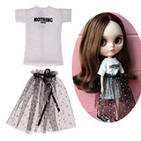 Fenteer Lovely 12inch Dolls Clothes Long T-Shirt Black Gauze Skirt for Blythe Takara Azone Dress Up