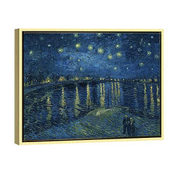 Wieco Art Framed Art Giclee Canvas Prints of Starry Night Over The Rhone Canvas Prints Wall Art by Van Gogh Paintings Reproduction Abstract Artwork for Wall Decor Golden Frame VAN-0026-3040GF