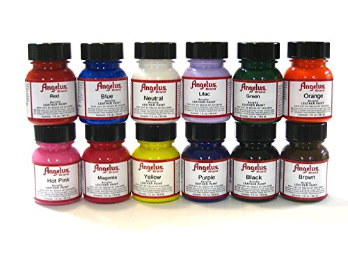 Angelus Brand Acrylic Paint Starter Kit 12 1oz Leather Vinyl Sneaker