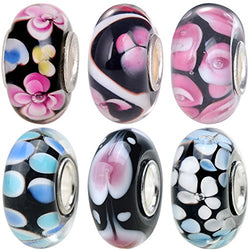 RUBYCA 12pcs Lot Floral Mixed Colors Murano Glass Charm Beads Silver Color Core for Jewelry Making