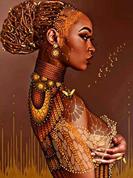 Yomiie 5D Diamond Painting African American Full Drill by Number Kits, African Woman Paint with Diamonds Art Butterfly Girl Rhinestone Embroidery Cross Stitch Craft for Home Decoration (12x16inch)