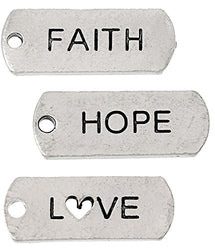 87 Pc Inspirational Message Charm Pendants, Silver Tone (Faith, Hope, Love)