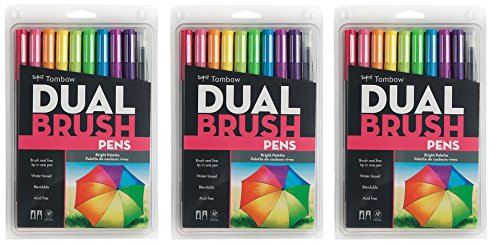 Tombow Dual Brush Pen Art Markers sRmpr, 3Pack Bright Brush Pens