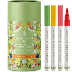 Primrosia 30 Multicolor Acrylic Paint Pens – Fine Tip Markers for Artists. Ideal for Journaling, Paper, Glass, Rock Painting, Ceramic, Wood, Fabric