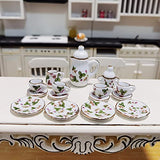 kekafu 15 Pcs Dollhouse Tea Cup Set 1:12 Scale Porcelain Tea Cup Set Exquisite Pattern Miniature Tableware Set Pretend Play Toys Dollhouse Decoration Ornaments Accessories Gifts (Flower and Leaves)