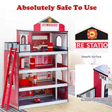 Costzon Kids Dollhouse, Wooden Fire Station Playset w/ Ladder, Fire Truck, Rescue Helicopter, Play Accessories, Imaginative Skill Development, Cottage Toy Set w/ Furniture for Boys Girls