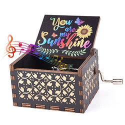UNIQLED You are My Sunshine Music Box, Small Size Hand Crank Vintage Engraved Wood Music Boxes Musical Gift Kids Toy Present for Christmas/Valentines Day/Mother's Day/Birthday (Sunshine2)