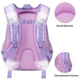 Cute Kid Backpack Girl, 16 Inch Funny Mermaid Rainbow Kawaii Elementary Fancy Preschool Kindergarten School Bookbag fits 8 9 10 11 12 Years Old Side Pocket Chest Strap Purple