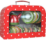 Tea Set for Little Girls, Pretend Play Tea Party Set, Fruit Design Kids Tin Tea Set with Carrying Case (15 Pcs)