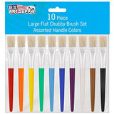 US Art Supply 10 Piece Large Flat Chubby Hog Bristle Children's Tempera and Artist Paint Brushes