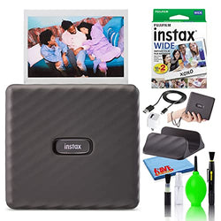 Fujifilm Instax Link Wide Smartphone Printer (Mocha Gray) Bundle Instax Film Pack (White, 20 Shoots) + USB Charging Cube + Camera Cleaning Kit + More