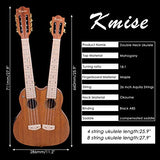 Kmise Professional Ukulele Custom Made Double Neck/Headstock Ukulele 4&8 String Mahogany with Gig Bag