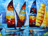 Tyed Art- 100% Hand-Painted 3D Canvas Abstract Oil Painting Sailing Landscape Art Contemporary Large Canvas Wall Art Sailing Painting Home Living Room Decoration Wall can be Directly Hung 24x48inch