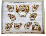 Euro Porcelain 12-piece Tea Coffee Cup & Serving Set w/Tray, 24 Kt Gold Plated Vintage Roses Pattern Hand Painted Service for 6, Luxury Bone China Tableware