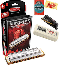 Hohner Marine Band 1896 Harmonica - Key of A Bundle with Zip Case, Instructional Manual, and Austin Bazaar Polishing Cloth