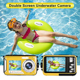 Waterproof Camera Underwater Cameras for Snorkeling Full HD 2.7K 48MP Video Recorder Selfie Dual Screens 10FT 16X Digital Zoom Waterproof Digital Camera Yellow