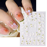 Canvalite Flower Nail Art Stickers 5D Embossed Nail Decals Camellia Nail Art Design Self Adhesive Nail Stickers Colorful Nail Supplies for Women Girls Manicure Decoration 5 Sheets