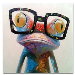 Muzagroo Art Hand Painted Oil Painting Happy Frog on Canvas for Living Room Large Size Art Stretched (32x32inch, Happy Frog)