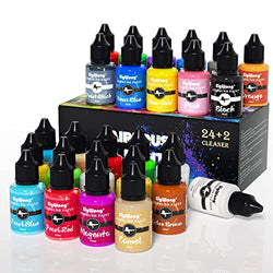 Airbrush Paint Set, 24 Colors Airbrush Paint with 2 Airbrush Cleaner, Ready to Spray, Water Based Acrylic Airbrush Paint Kit for Metal, Plastic Models, Leather, 20ml/Bottle, Opaque, Neon, Pearl Colors
