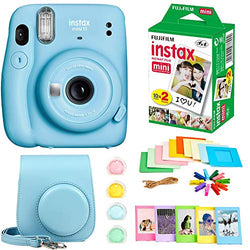 Fujifilm Instax Mini 11 Instant Camera + Instax Mini Twin Pack Film + Hanging Frames + Plastic Frames + Case + Close Up Filters - All Inclusive Bundle! (Sky Blue)