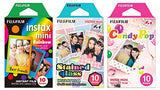 Fujifilm Instax Mini Instant Film Rainbow & Staind Glass & Candy Pop Film -10 Sheets X 3 Assort