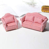 SPING DAWN Dollhouse Doll Furniture 1/12 Miniatures Doll House Furnishings 3Pc Sofa Kit with Pillow Miniature Toys Couch Chairs for Living Room (Pink Stripes)
