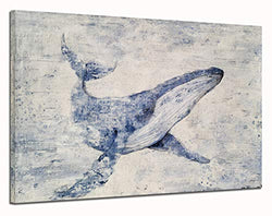 Yihui Arts Fish Canvas Wall Art Hand Painted Lovely Whale Paintings Modern Coastal Pictures in Blue and White Color Abstract Animal Artwork for Living Room Bedroom Bathroom Decor