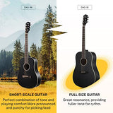 Donner 36'' Dreadnought Acoustic Guitar 3/4 Size Black Guitar Bundle Package Kit for Beginner Adult Travel, Spruce Wood With Gig Bag Capo Tuner Strap String Guitar Picks DAG-1MB