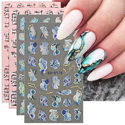 JMEOWIO 3D Embossed Marble Nail Art Stickers Decals Self-Adhesive Pegatinas Uñas 5D French Tip Nail Supplies Nail Art Design Decoration Accessories 4 Sheets