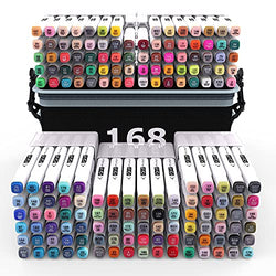 AITUSHA Coloring Markers Set for Adults with Standing Base, 168 Colors Dual Tip Permanent Art Pens with Travel Case for Drawing Sketching Adult Coloring Highlighting and Underlining