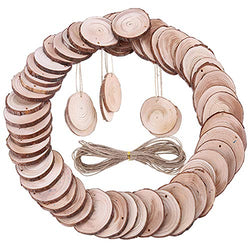 50 Pieces Wood Slices Predrilled Natural Unfinished Round Discs with 33 Feet Natural Jute Twine