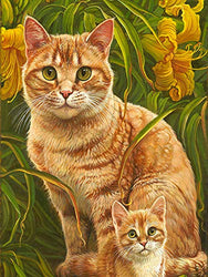 Rovepic 5D Diamond Painting Kits Animal Cat Round Full Drill, DIY Paint with Diamonds Art Cat Kitten Flower Crystal Rhinestone Cross Stitch for Home Office Wall Crafts Decorations 12×16 Inch