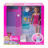 Barbie Doll and Furniture Set, Bathroom with Working Shower and Three Bath Accessories, Gift Set for 3 to 7 Year Olds