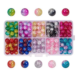 Huisipool 200pcs 10 Colors Crackle Lampwork Glass Beads 8mm Round Handcrafted Crackle Beads Crystal Beads for Jewelry Making Christmas Tree Ornament