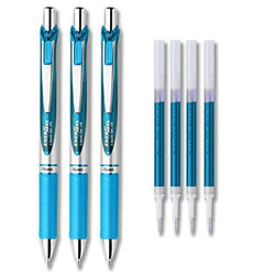 Pentel EnerGel Deluxe RTX Liquid Gel Ink Pen Set Kit, Pack of 3 with 4 Refills (Sky Blue - 0.7mm)