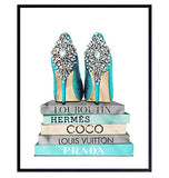 Tiffany Blue Designer Shoes Poster Print - Books of Louis Vuitton, Prada, Louboutin - Glam Home Decor - Designer High Heels - Fashion Design Wall Art - Glamour Wall Decor for Women - Luxury Gifts