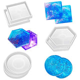 SunBeter 6 Pack DIY Coaster Silicone Mould Epoxy Casting Molds, Include Round, Square, Hexagon for Casting with Resin, Concrete, Cement, Home Decoration.