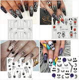 12 Sheets Halloween Nail Art Stickers Water Transfer Nail Decals Horror Ghost Face Nail Stickers Halloween Nail Designs Supplies Pumpkin Skull Blood Spider Evil Eye Nail Sticker for Women Girls Nail Decorations