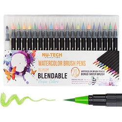 Premium Watercolor Marker Set of 21 By Nu-Tech | Brush Pens, Calligraphy, Adult Coloring Book, Manga, Fine Marker Tip | Mess Free Painting For All | Vibrant Colors and BONUSES | ASTM CERTIFIED