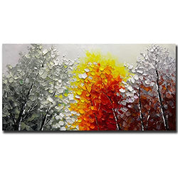 Tiancheng Art,24x48 Inch Modern Abstract Oil Painting 100% Hand-Painted Tree Painting On Canvas Wall Art for Living Room Artwork for Bedroom Office Decor