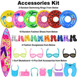 Ecore Fun 35 PCS Doll Clothes Swimwear Beach Bathing Kit Including 10 Bikini Swimsuit 2 Swimming Ring 4 Fashion Glasses 10 Pairs Shoes 1 Surf Skateboard 8 Doll Accessories for 11.5 Inch Doll