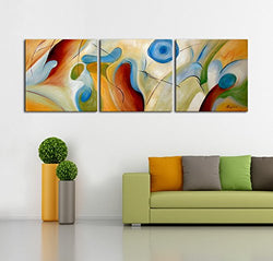 ARTLAND Modern 100% Hand Painted Abstract Oil Painting on Canvas Dream Whirlpool 3-Piece Framed Wall Art for Living Room Artwork for Wall Decor Home Decoration 24x72 inches
