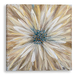 Hand Painted Floral Canvas Artwork, Home Decor, Modern Wall Art,Oil Paintings for Living Room Bedroom,"Gold Daisy" 30x30 inch (yellow)