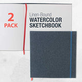 U.S. Art Supply 8.5" x 8.5" Watercolor Book, 2 Pack, 76 Sheets, 110 lb (230 GSM) - Linen-Bound Hardcover Artists Paper Pads - Acid-Free, Cold-Pressed, Brush Painting & Drawing Sketchbook Mixed Media