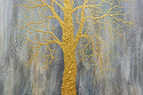 Art8YuQi Paintings - Tree of Life Canvas Wall Art Hand Painted Grey Blue Winter Golden Trunk Paintings Modern Abstract Forest Pictures Artwork for Living Room Bedroom Office Decoration 24x48 Inch