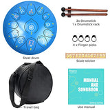 Steel Tongue Drum, Hand Pan Drum, 13-Notes-12 Inch Percussion Instrument, C Major, with Drum Bags, Tutorial Book, Mallets, Hue Drum Instrument Best gifts for the beginner and Adults(Blue)