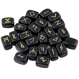 rockcloud Black Obsidian Rune Stones Tumbled Engraved Lettering Crystal Set for Wicca Crystals